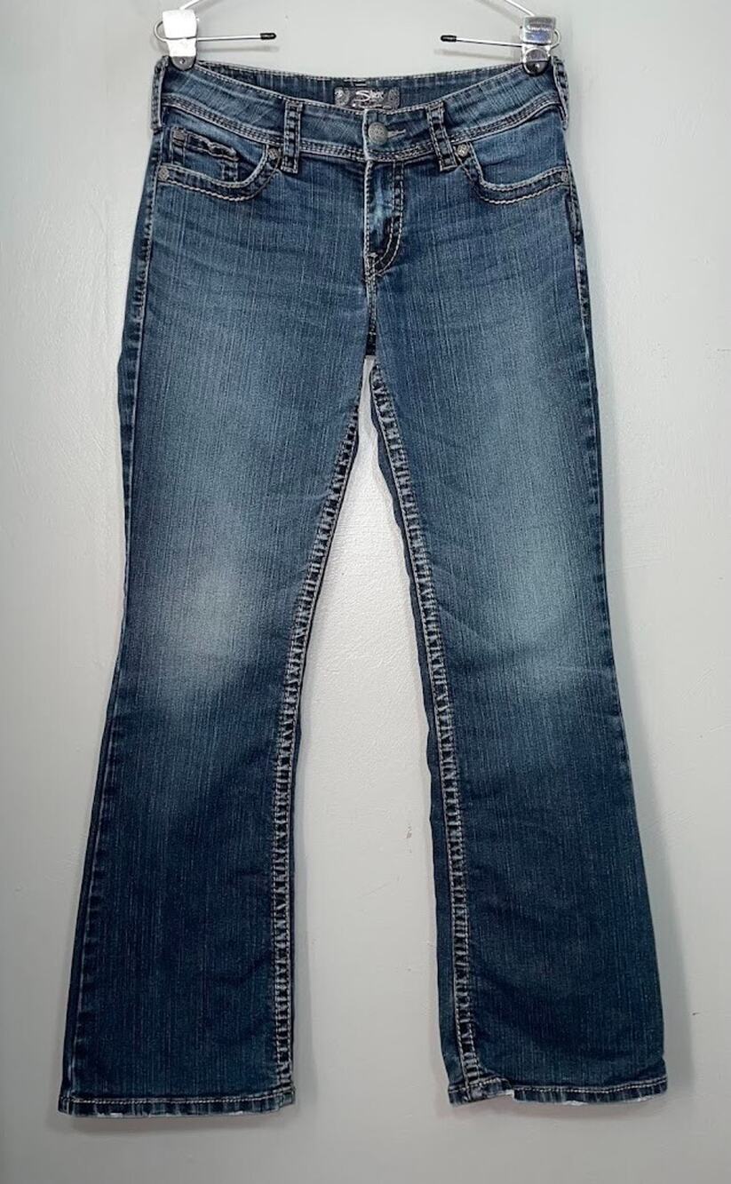 Silver Suki Surplus Size 29 32 Blue Jeans Denim Button Flap Pockets Boho Cowgirl